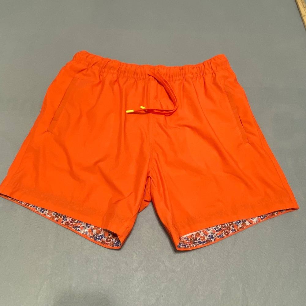 Robert Graham Mens Orange Pin-Up Girl Lining Swim Trunks Classic Fit Size 40